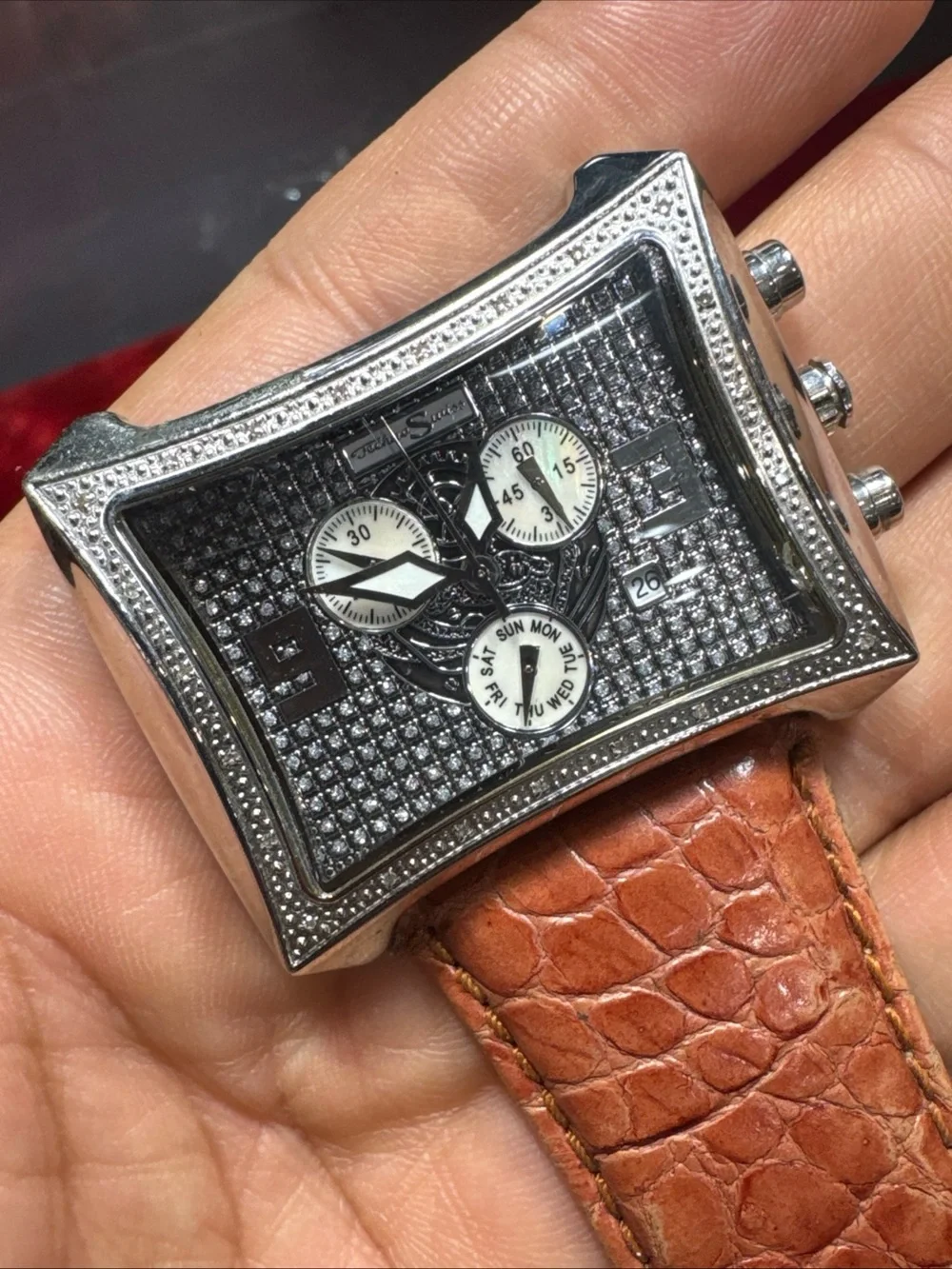 Techno Swiss Diamond Watch Men’s Square Stainless Steel Brown Band Parts Repair